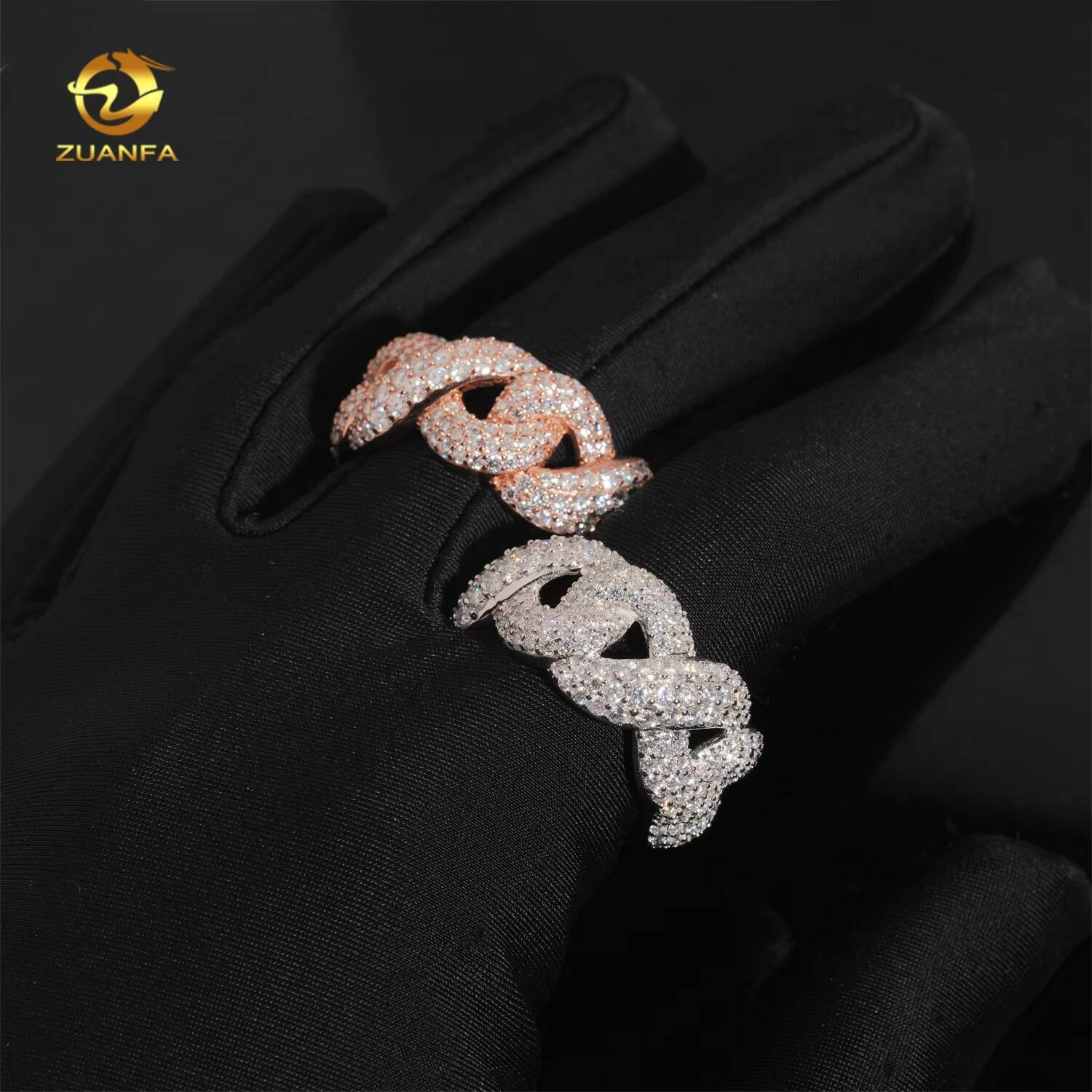 Hip Hop Jewelry Fully Iced Out 925 Silver Rose Gold Cuban Rings Eternity Mens Custom Moissanite Ring