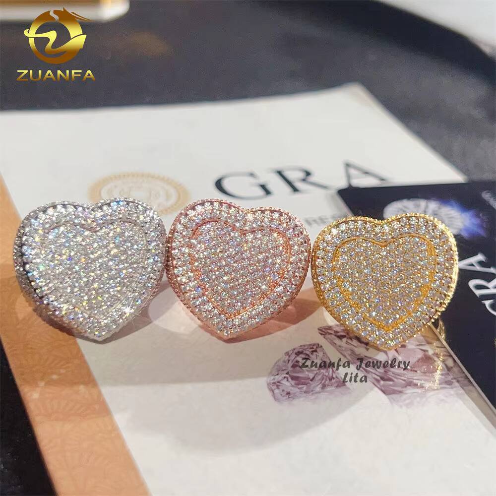 Hip Hop Jewelry New Arrival Iced Out Ring 18K Gold Plating VVS Diamonds Heart Shape Moissanite Men Ring