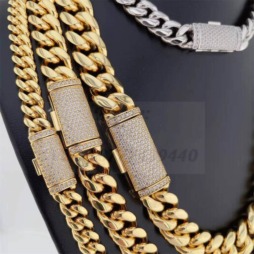 Hiphop Necklace S925 With Moissanite Clasp and Plated 14k Stainless Steel Cuban Moissanite Miami Cuban Chain