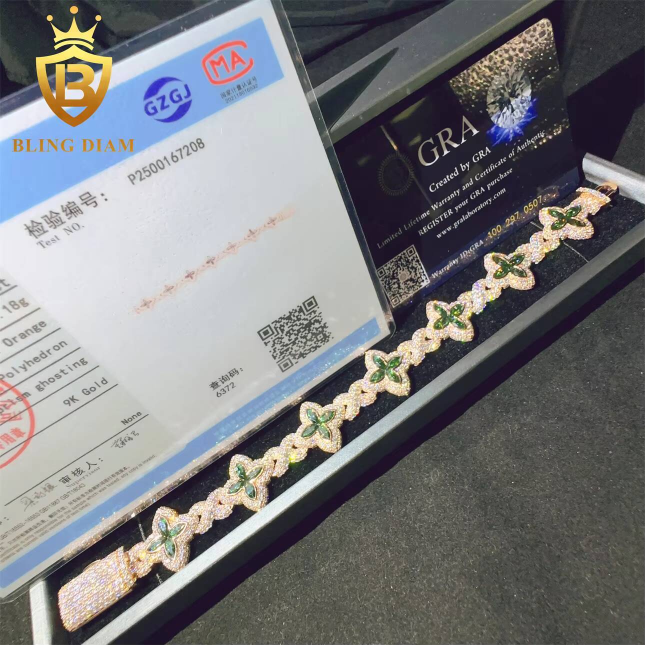 Hip Hop Iced Out Miami Cuban Link Chain 9K Real Gold VVS Moissanite Diamond Fashionable Jewelry for Men Women Bracelet