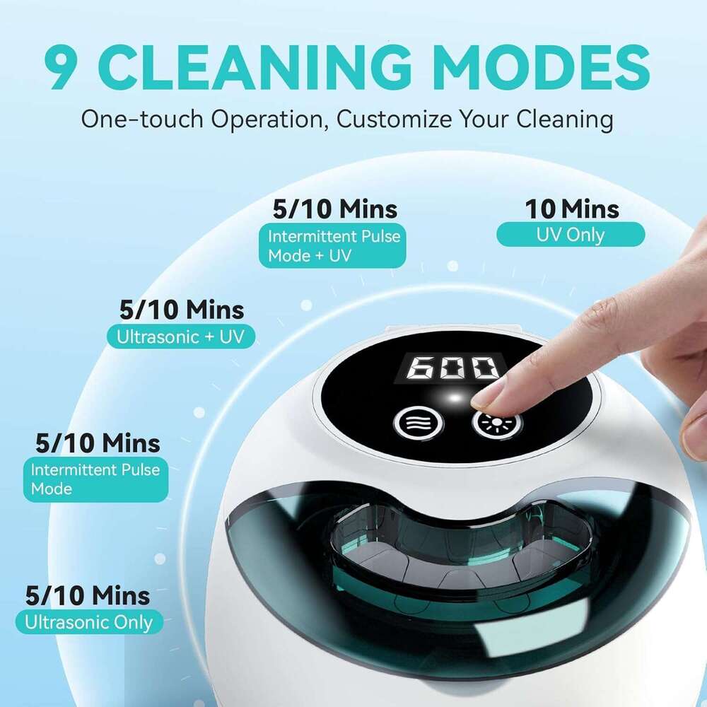 Denture - 45kHz Retainer hine with 200ML Dental Pod, 9 Modes Ultrasonic Cleaner for Denture, Mouth Guard Clenching, Aligner, Braces, Toothbrush, Jewel