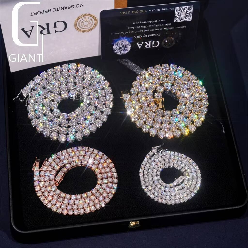Hot Selling Hip Hop Iced Out Jewelry S925 3mm 4mm 5mm 65mm VVS1 Moissanite Diamond Tennis Chain Necklace