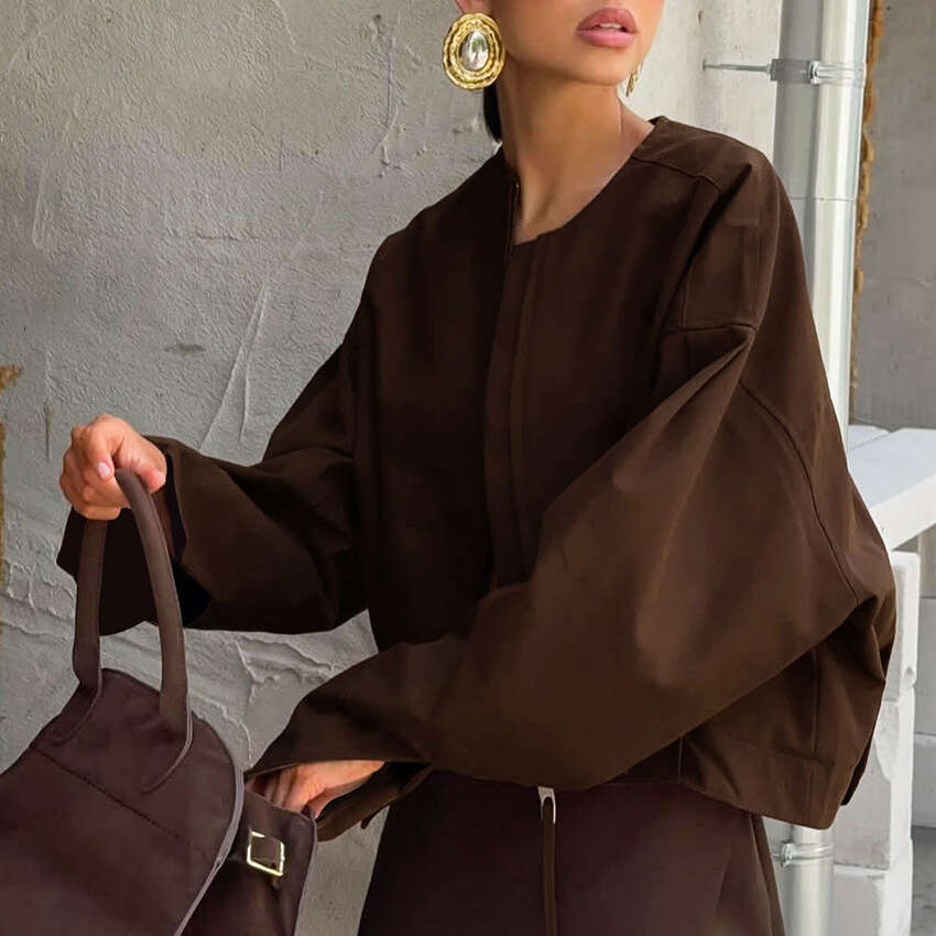 Autumn Winter New Loose Zipper Round Neck Short Long Sleeve Jacket For Women With Design Sense, Elegant And Fashionable Commuting B3