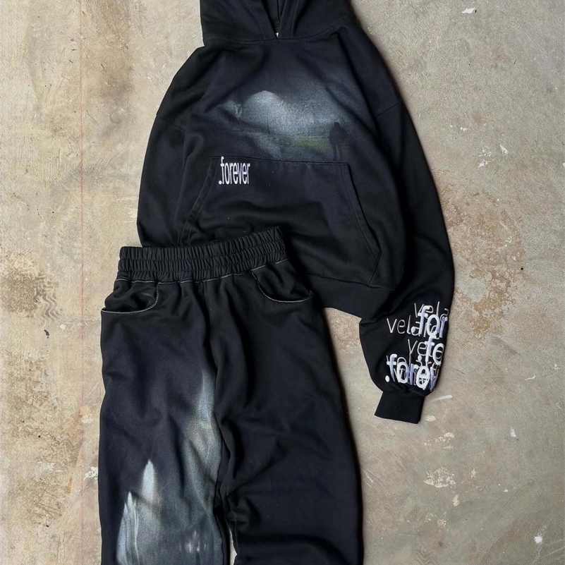 Harajuku forever hoodies tracksuit men oversized sweatshirt y2k tops polyester clothes goth couples streetwear men clothing 250905