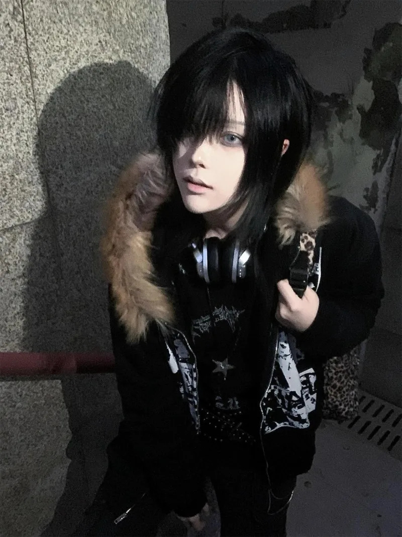 Streetwear Vintage Harajuku Gothic Print Hooded Sweatshirt Coat Aesthetic Slim Jacket Y2k Fur Patchwork Grunge Hoodies Women 250905