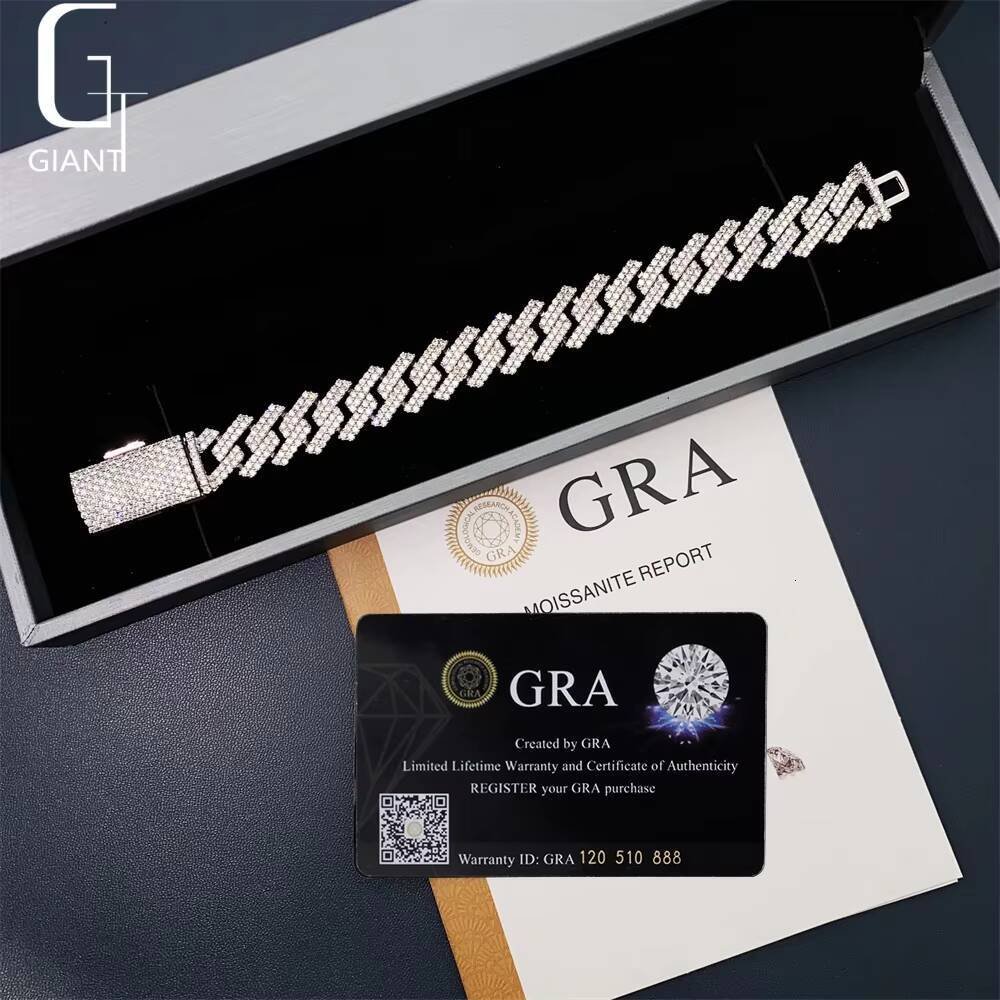 135 mm 2 Row Stone HIP HOP Cuban Jewelry 925 Sterling Silver VVS Moissanite Diamond Cuban Link Chain Necklace Bracelet Unisex