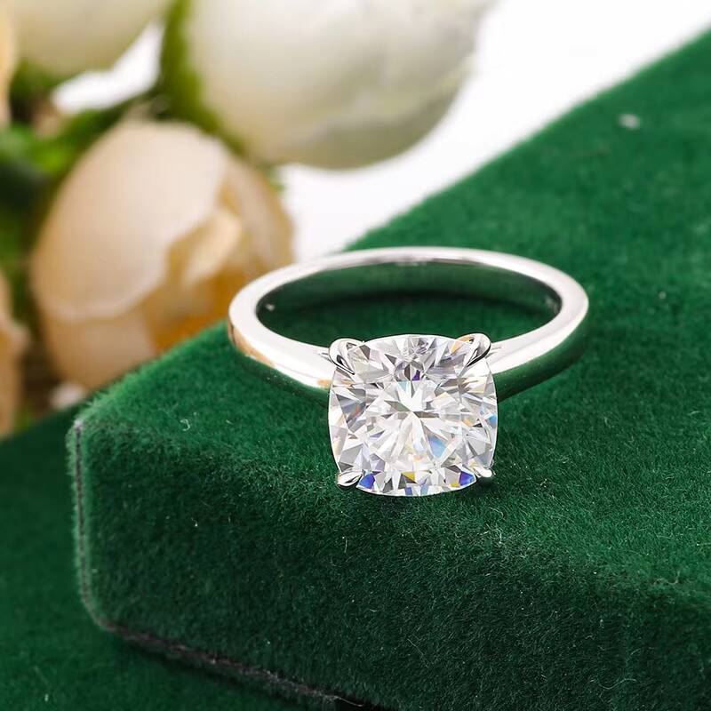 95mm Cushion Cut Moissanite Ring Big Size Stone 14k White Gold Ring Hot Sale Classic Style Fine Jewelry Rings