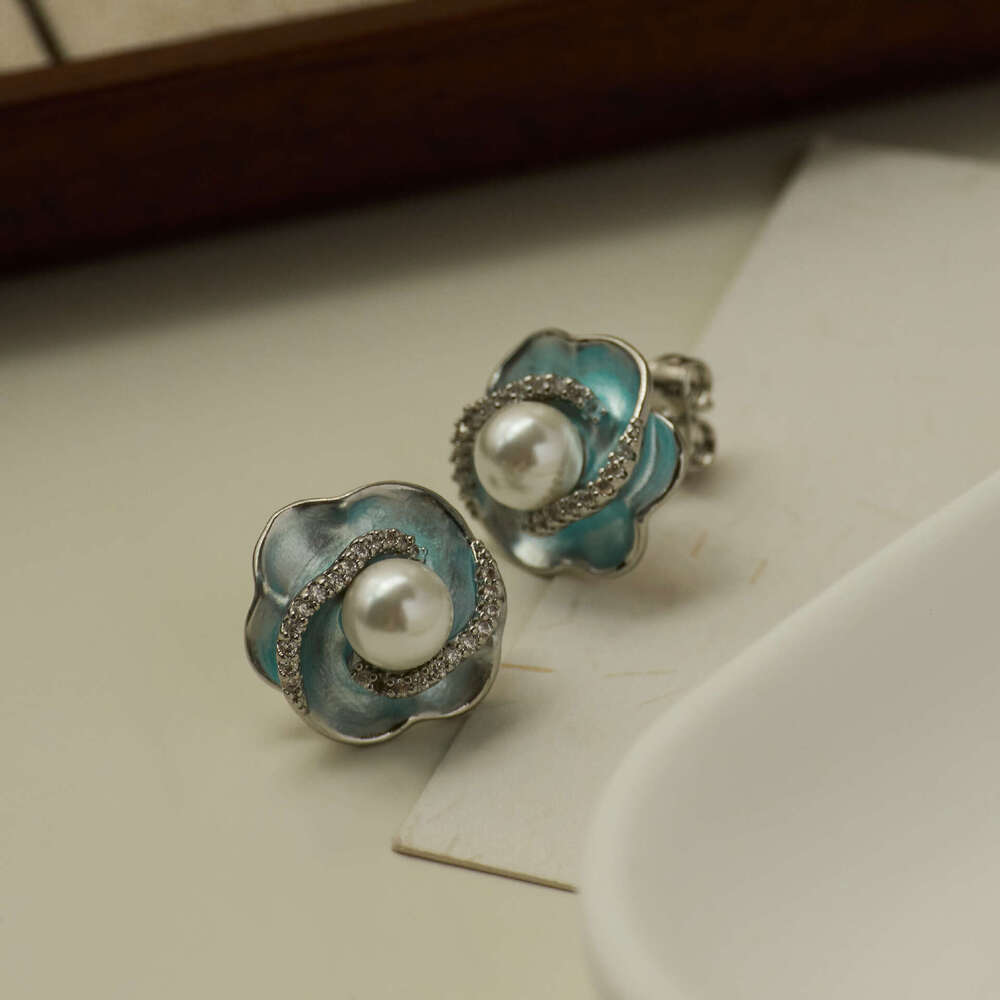 DH collections Copper based Rose Flower Micro - set Zircon & Pearl Earrings for Women H260129