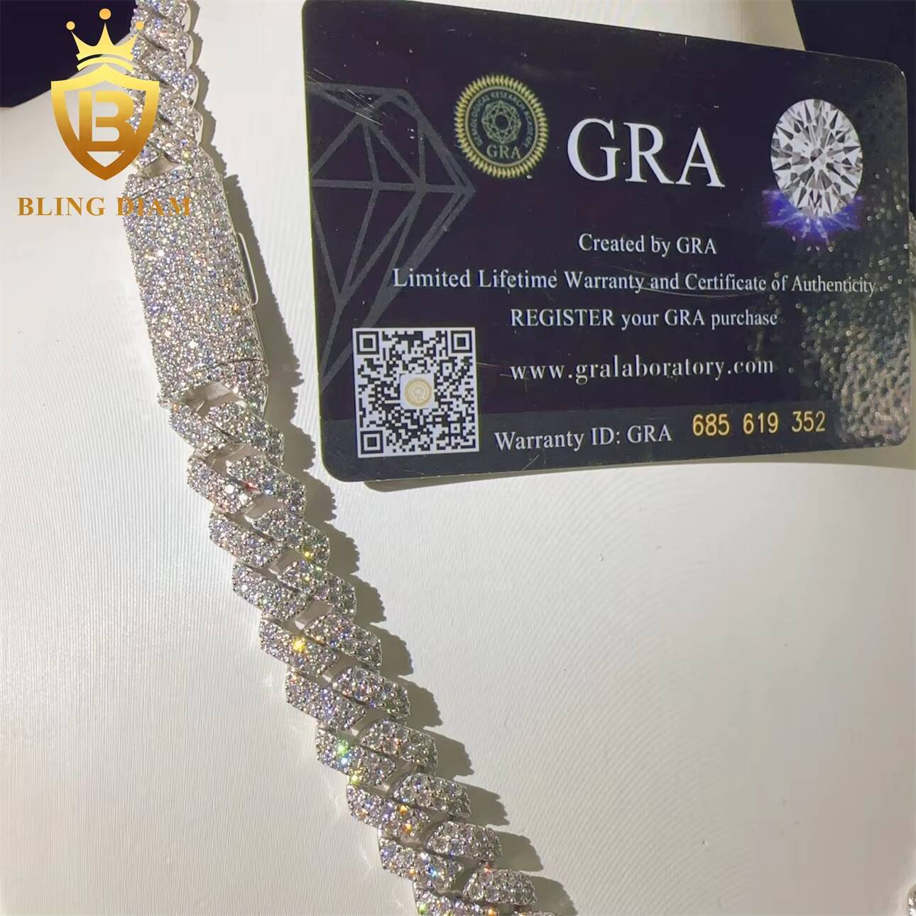 VVS Moissanite Diamond 12mm Luxury Fashion Hip Hop Fine Jewelry Iced Out GRA Certificated Necklace Miami Cuban Link Chain