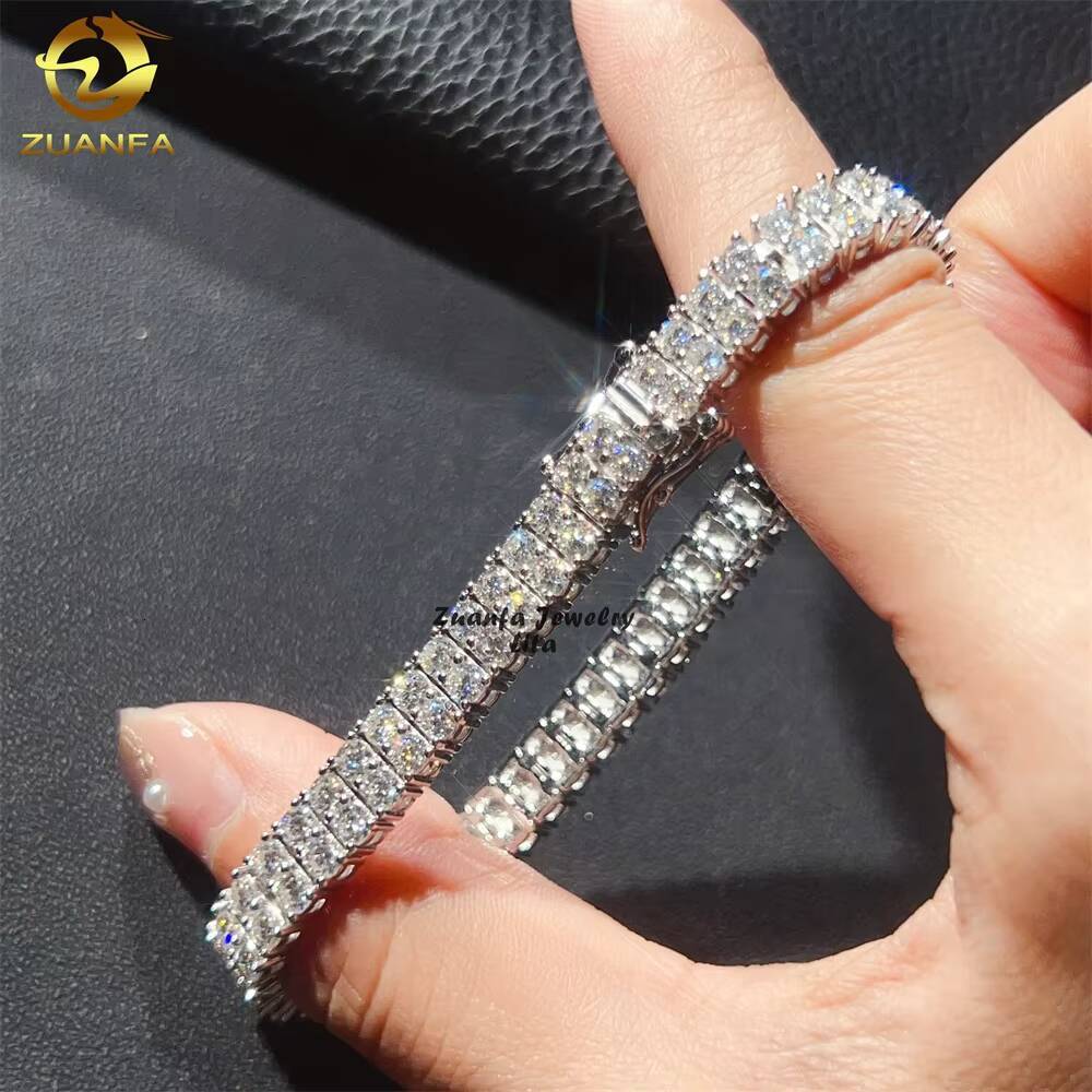 Pass Diamond Tester 925 Silver 3MM Moissanite Double Rows 6MM Width Tennis Chain Bracelet