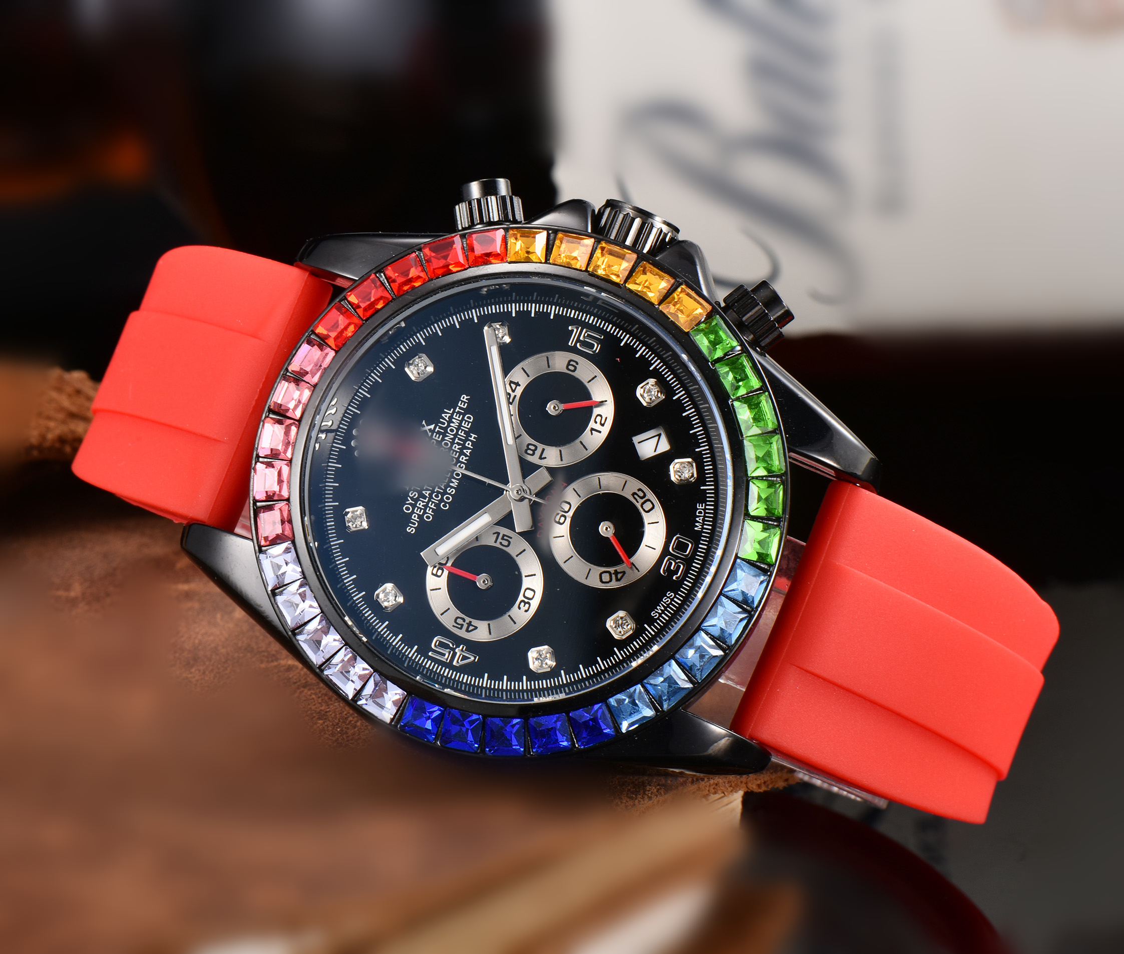 Mens women DAY TONA Diamond encrusted Automatic quartz Movement watch Wristwatch Designers Men Watches Stainless Steel Strap Gold Wristwatches Montre de luxe #226