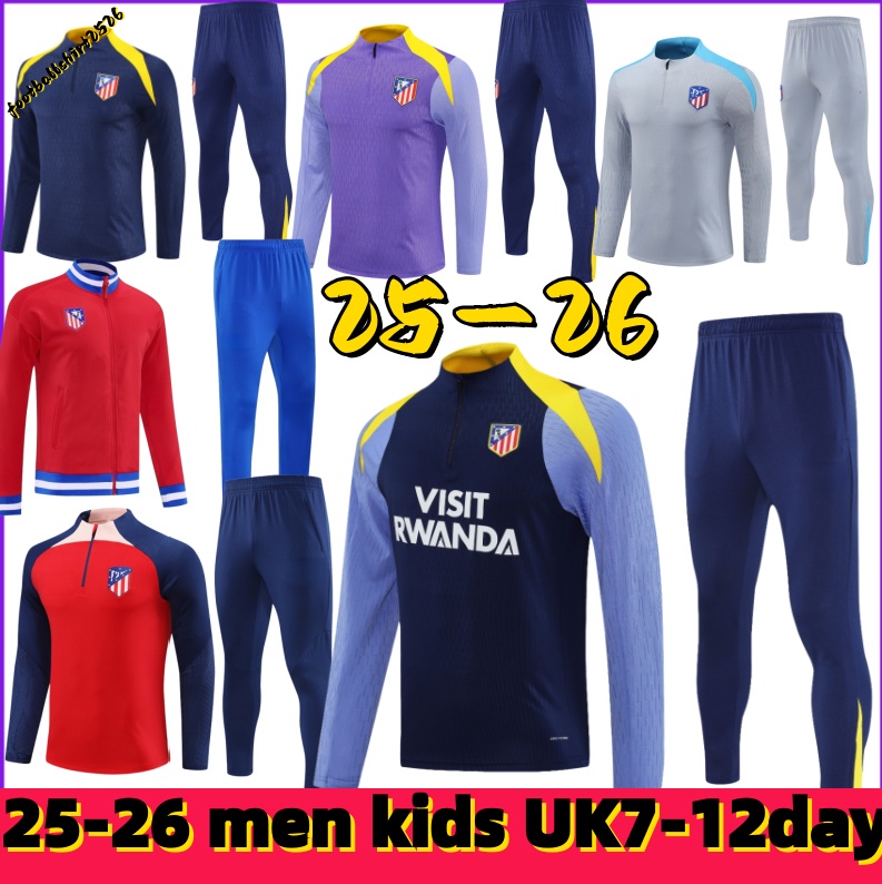 Atleticose Long sleeved half pulled training suit Madrids GRIEZMANN 25 26 LLORENTE KOKE ALEX BAENA ALMADA ATM men kidssweatshirt kit ALVAREZ 2025 2026 jacket