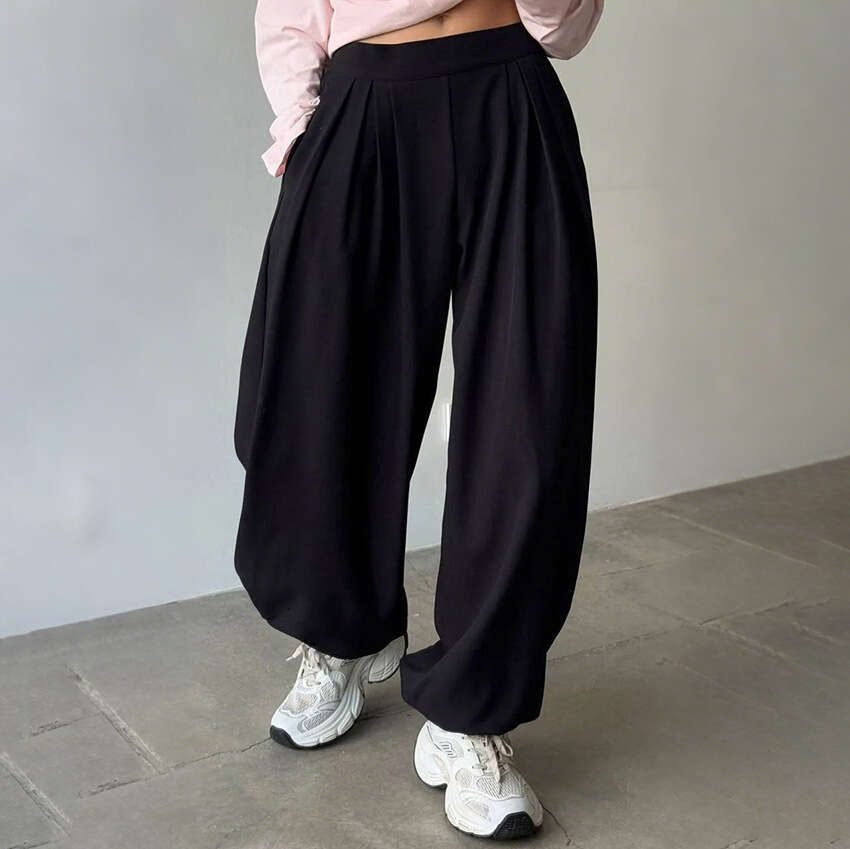 Autumn Winter New Simple Versatile Solid Color Loose Jogger Design Sense Elegant Casual Bubble Pants B5
