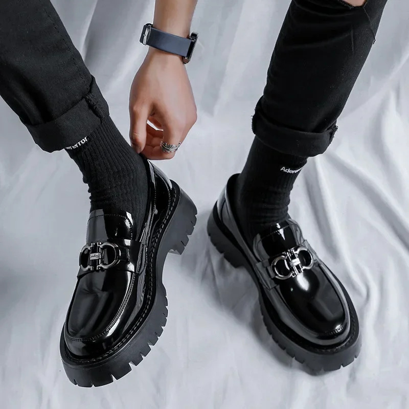 Fashion Dress Shoes Men Black PU Thick Sole Wearresistant Casual Business Loafers European Social Shoes Size 3846 Men Shoes 250906