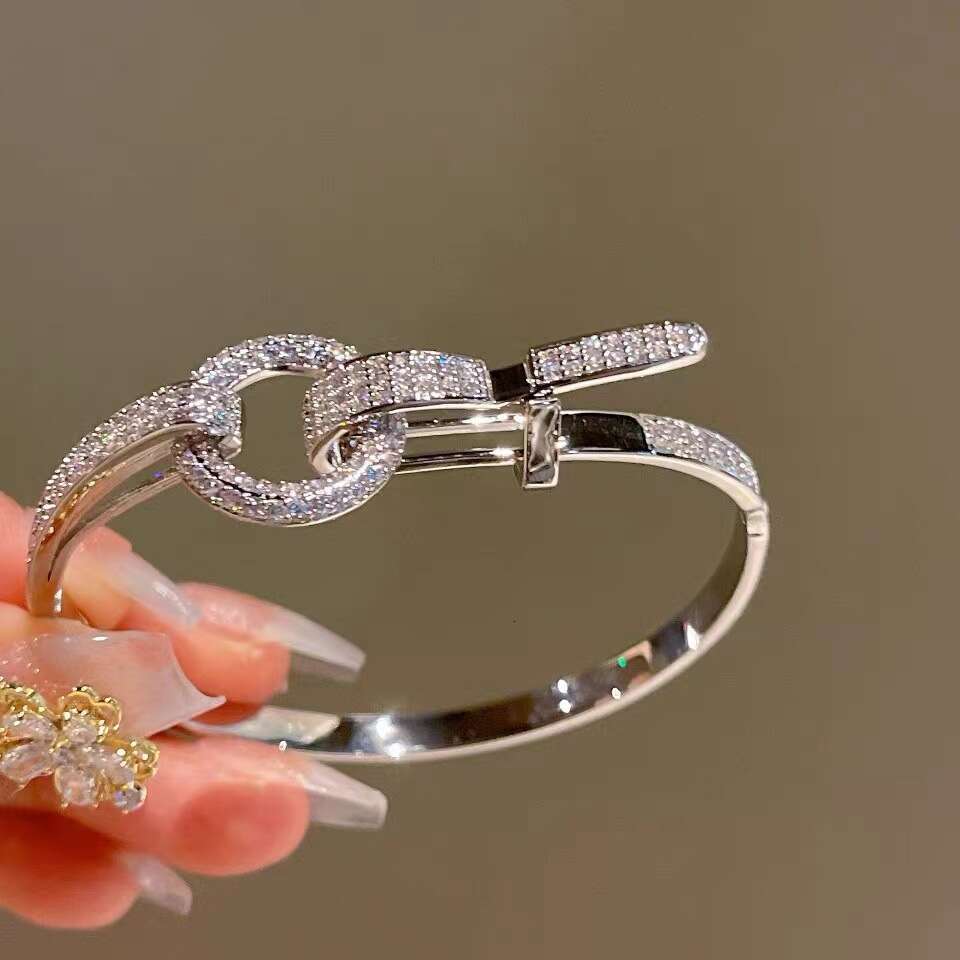 DH collections:Belt Buckle Bracelet for Women, Light Zircon Inlaid, Niche Design, Minimalist Style, Elegant and Exquisite Couple Bracelet, Trendy Ins Style