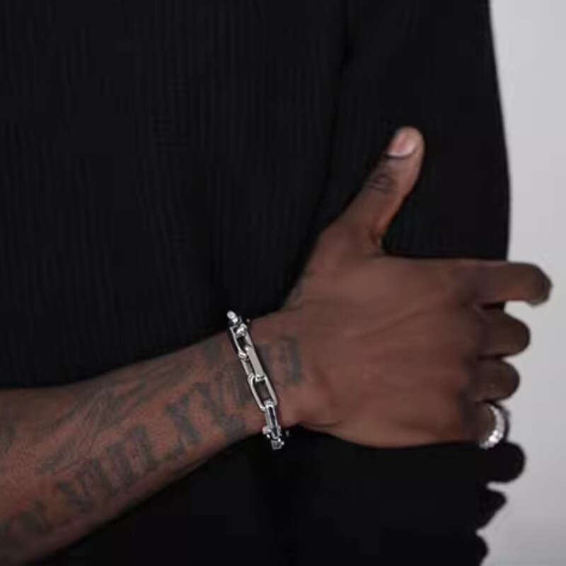 DHpet Titanium Men's Cuban Bracelet Thick Industrial Style Hip Hop Trendy Brand Hand Jewelry OT Buckle Stainless Steel Cross Chain