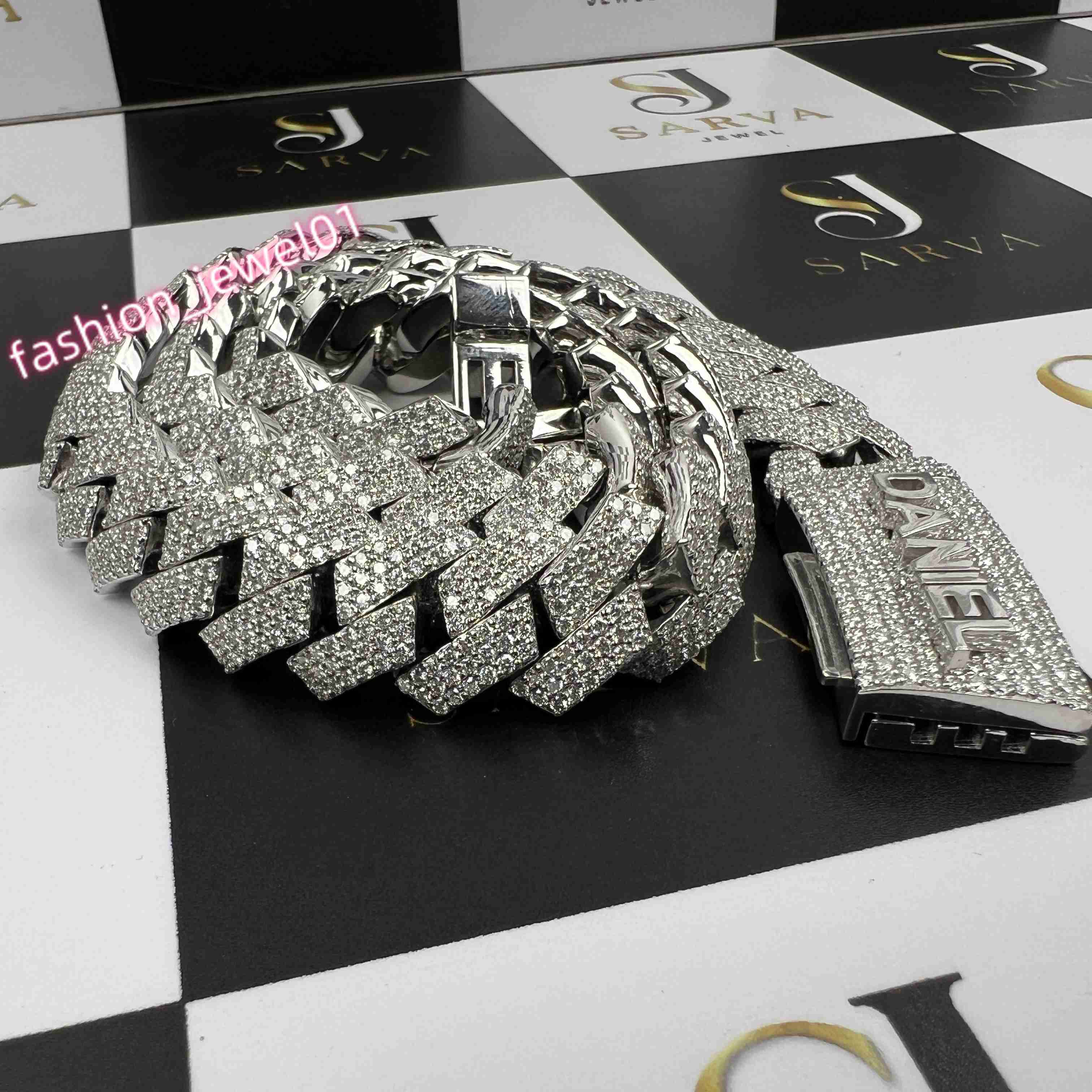 VVS Moissanite 925 Silver Heavy Thick Necklace Chains 20mm Big Stone Cuban Link Chain IGI Iced Out Hip Hop Fine Jewelry for Men