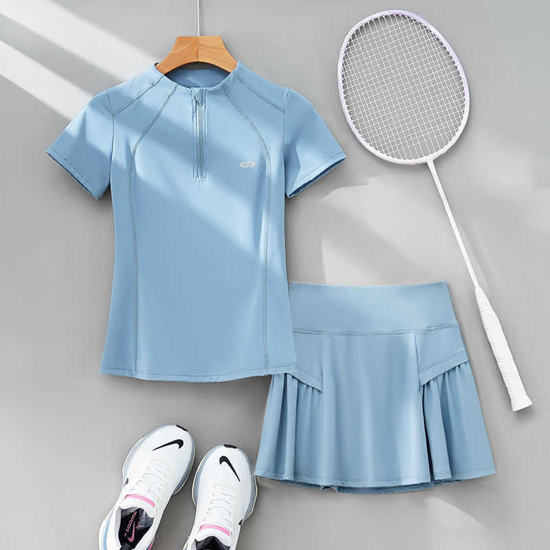 2pcs Tennis Skirt Set Women Summer Sports Suit 2 Piece Fitness Top Skort Sets Ladies Golf Wear Set Sportswear Outfits 2025 y250709