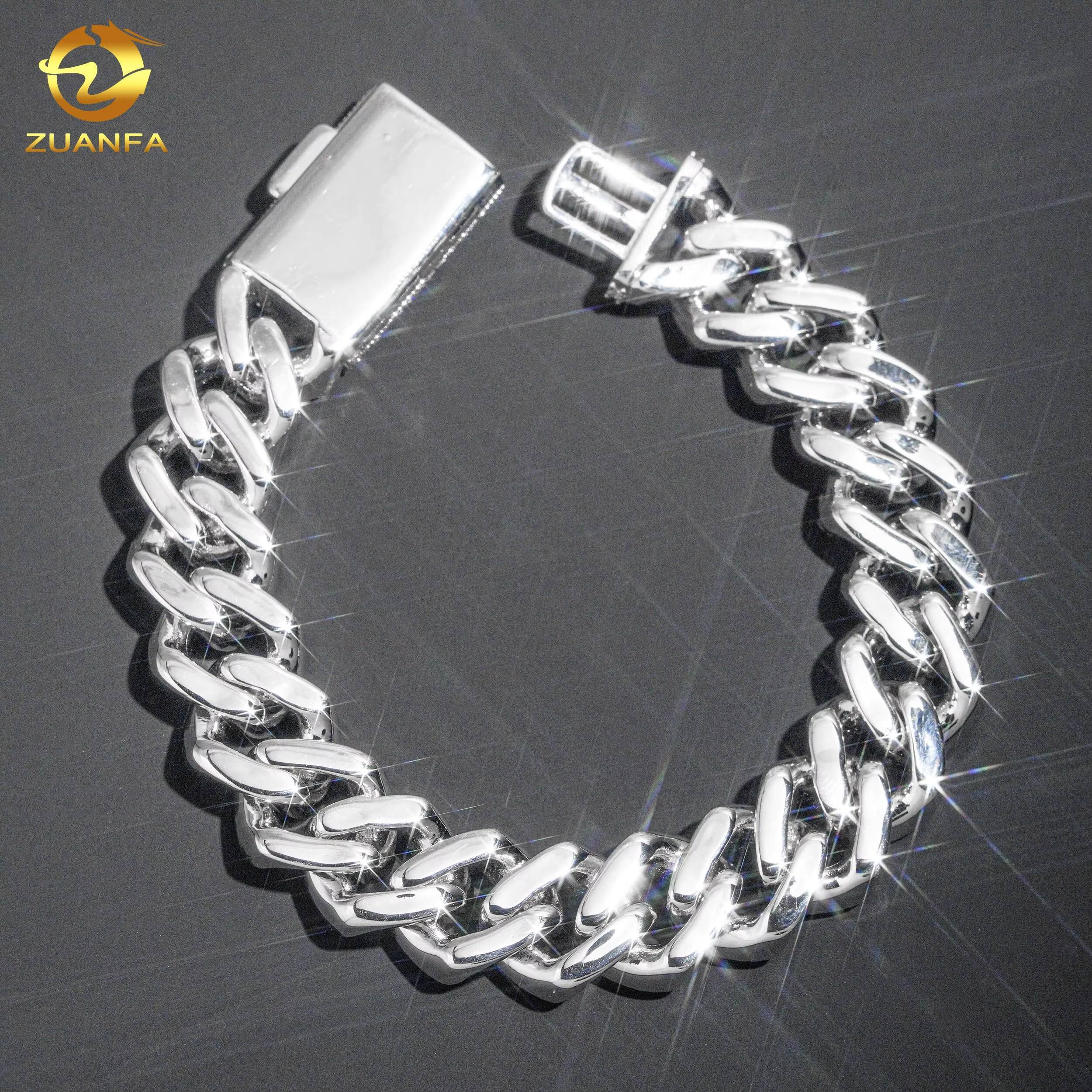 Iced Out Jewelry Cuban Link Chain 925 Silver Mens 15MM Width Hip Hop Moissanite Cuban Link Bracelet