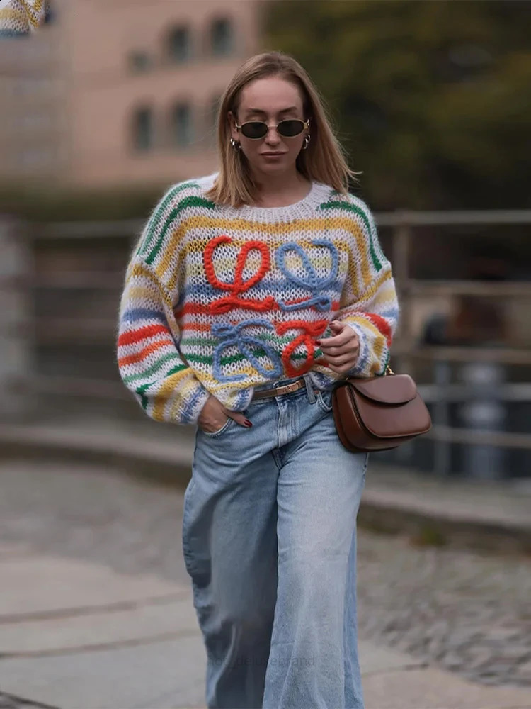 2025 autumn new multi color pulled womens fashion round neck twisted hollow loewetshirts loewelies loewetops sweater harajuku aesthetic jumper 240905 6PA5