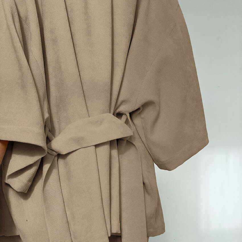 Autumn Winter New Loose Soft V-Neck Tie Sleeve Long Pants Set Design Sense Elegant Casual B3