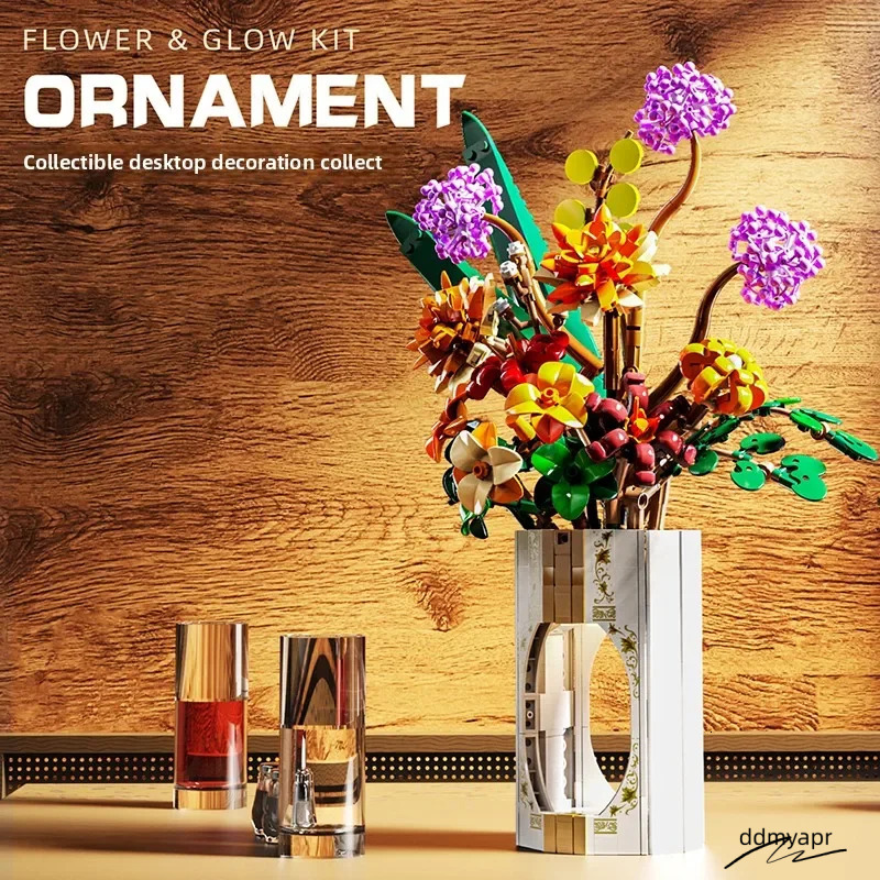 Dandelion Building Ddmydec Blocks - 890 PCS Flower Bouquet Model Brick Set With Light, DIY Desktop Decoration, Holiday Gifts