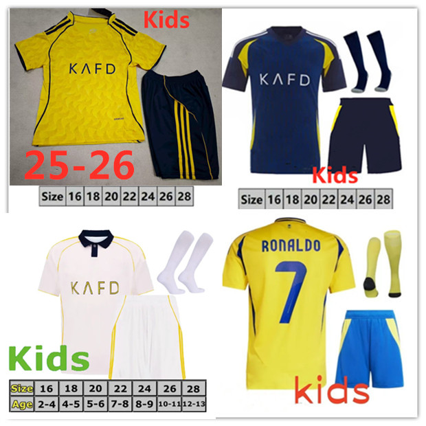 25 26 Al Nassr FC Ronaldo soccer Jerseys Kids Kit Al Hilal Saudi uniform Home yellow CR7 boys Football shiirt BENZEMA jersey 2025 2026 Saudi Arabia