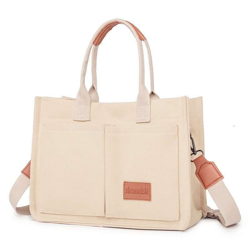 Canvas for Women, Large Capacity, Multi-Pocket, Trendy Crossbody Bag, Wide Shoulder Strap, Handheld Tote Bag