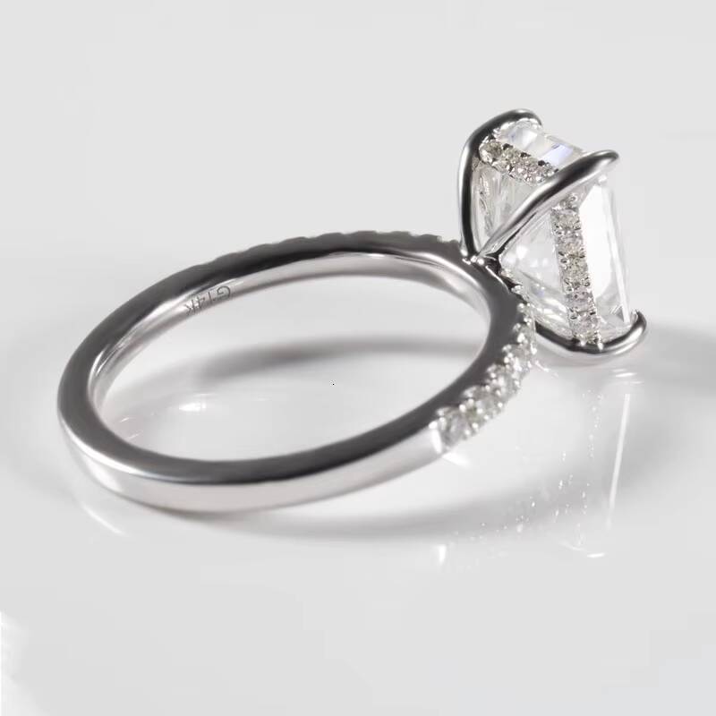 7x9mm Ice Crushed Radiant Cut Forever Moissanite 14k White Gold Engagement Ring with Accent Stones on Band