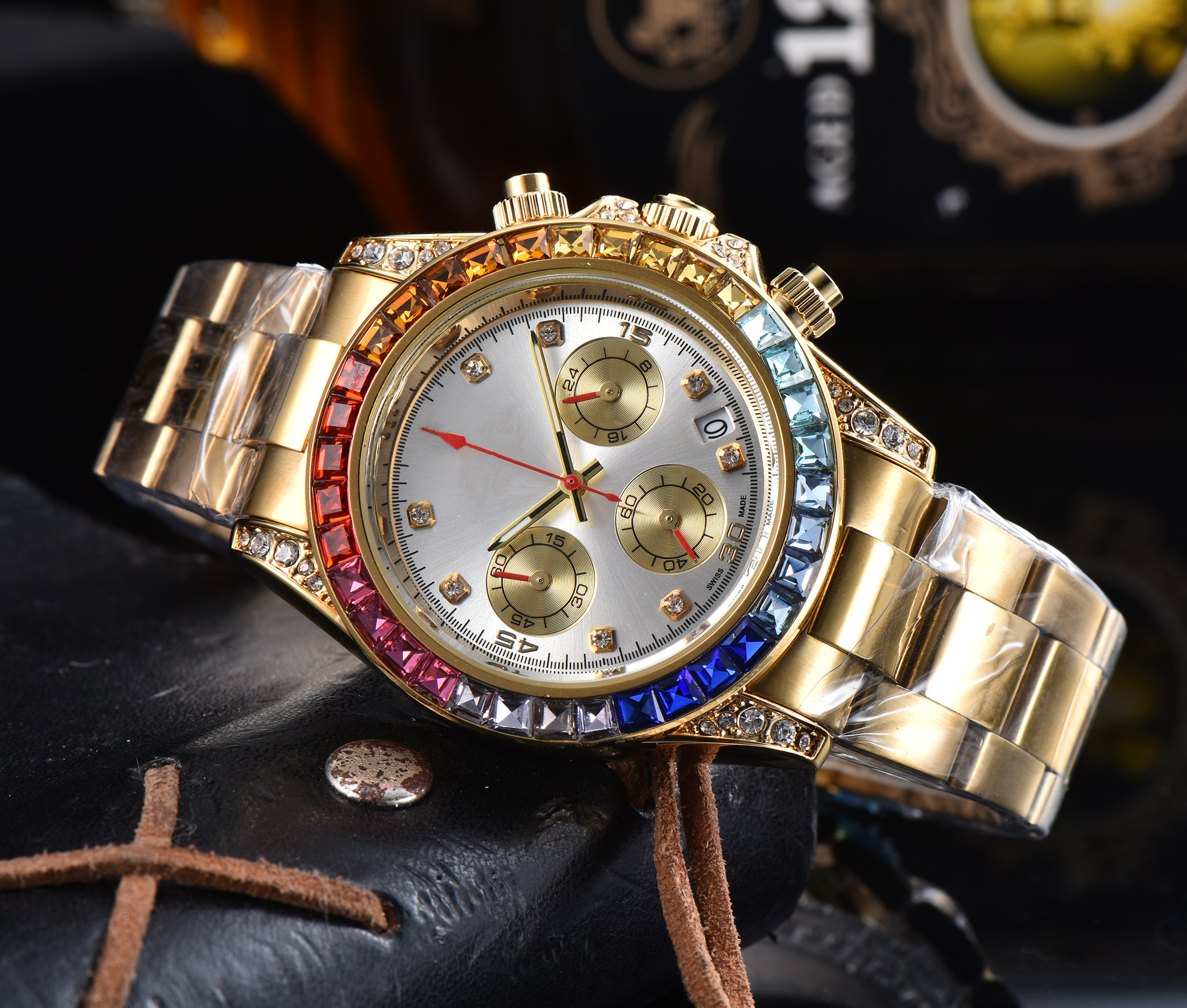 Mens women DAY TONA Diamond encrusted Automatic quartz Movement watch Wristwatch Designers Men Watches Stainless Steel Strap Gold Wristwatches Montre de luxe #630