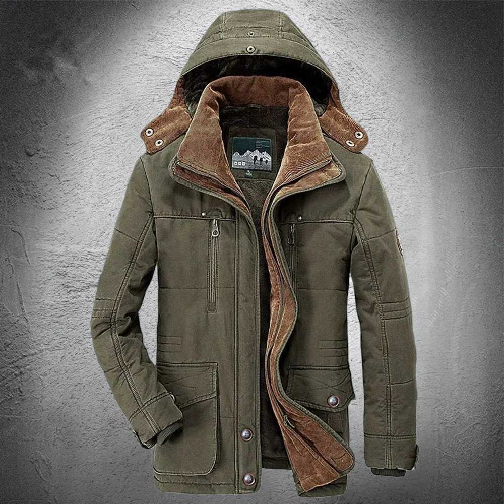 Parka Outdoor Mens Winter Jacket Plus Velvet Thick Warm Multi Pocket Jackets Solid Parkas Male Zipper Coat Large Size Clothing W250906