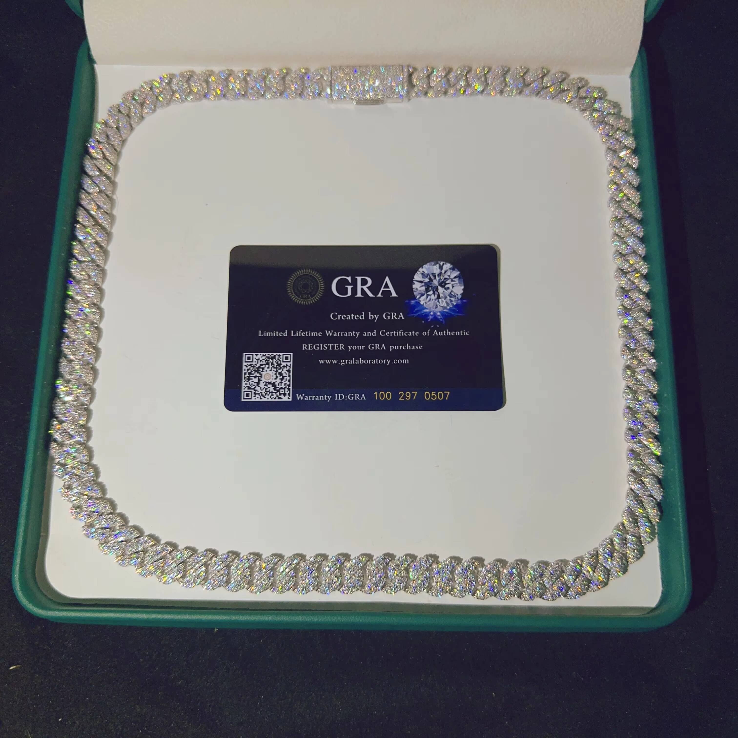 10MM Width Sterling Silver S925 Hip Hop Fine Jewelry Rapper Necklace Iced Out VVS Moissanite Diamond Miami Cuban Link Chain