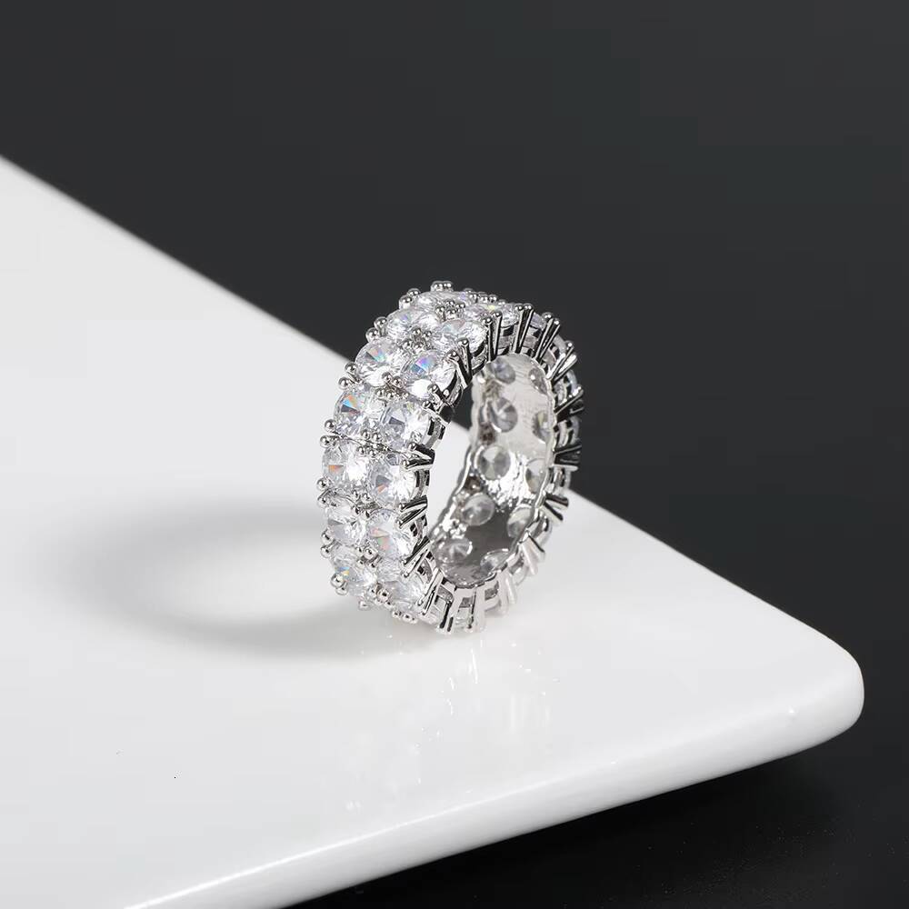 Zuanfa Wholesale Two Row Mens Ring Fashion Moissanite Diamond Iced Out Hip Hop Jewelry Mens Gold Ring