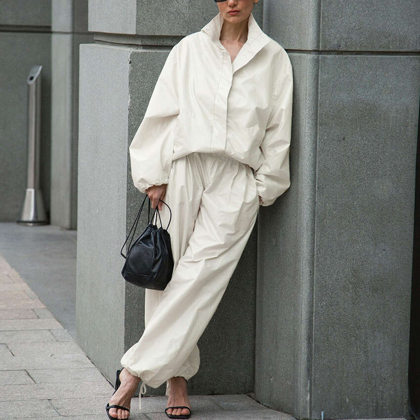 Autumn Winter New Sports Style Trench Coat Lantern Pants Set For Women With Design Sense And Elegant Outdoor Casual B5