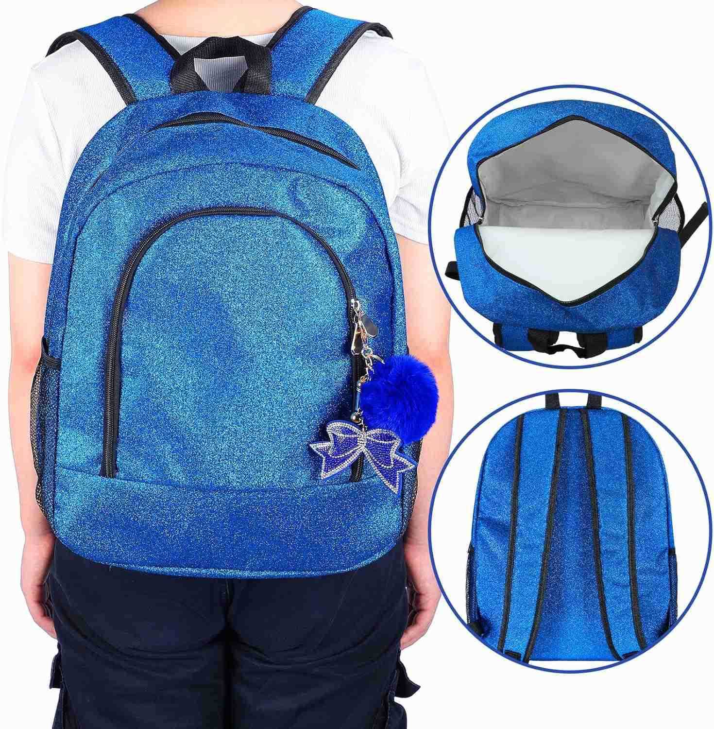 Cheer Backpack with Bow Keychain Cheerleading Glitter Backpack Cheerleaders Gift Cheer Bags for SportBlueZ250906