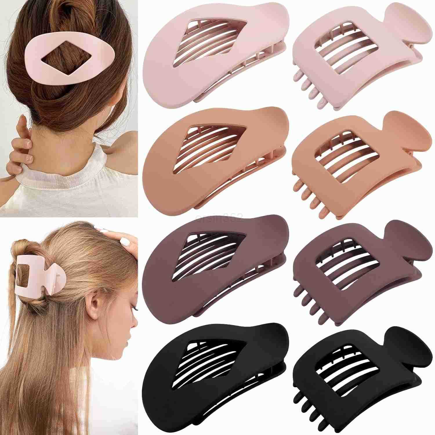 8Pcs Flat Hair Clips for Women Large Matte Flat Claw Clips 2 Styles Strong Hold Lay Down Claw Clips for Women Thick Thin Hair Styling AccessoriesW2509
