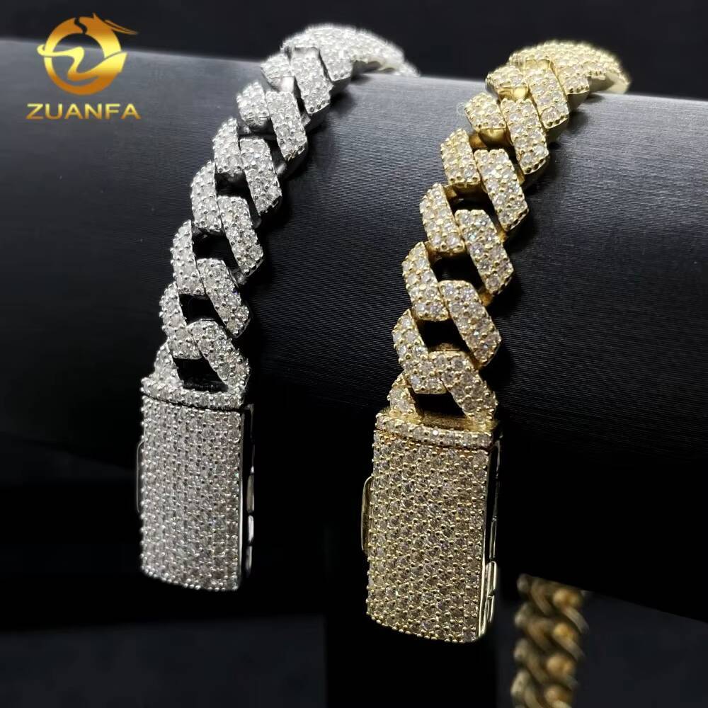 RTS Hot Selling Fast Shipping Pass Diamond Tester Hip Hop Jewelry 10mm Moissanite Cuban Link 925 Silver Iced Out Cuban Bracelet