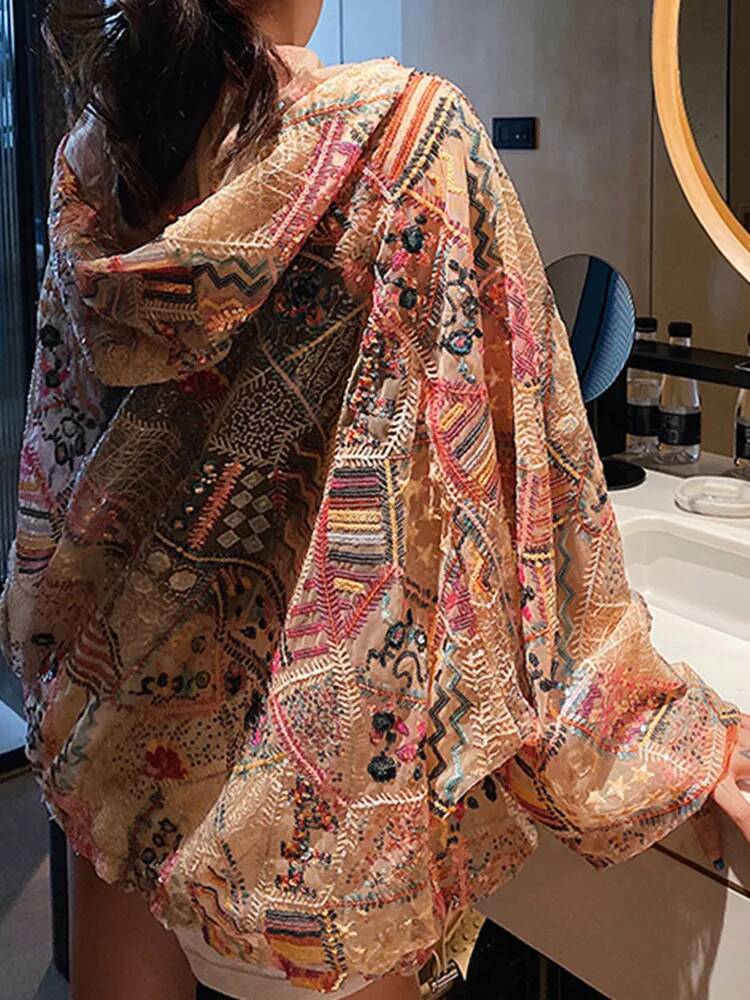 2025 new women's sequined hooded jacket design jacket, thin bead baseball cardigan, sun protection zipper bomb jacket, pink designer shiny mesh p