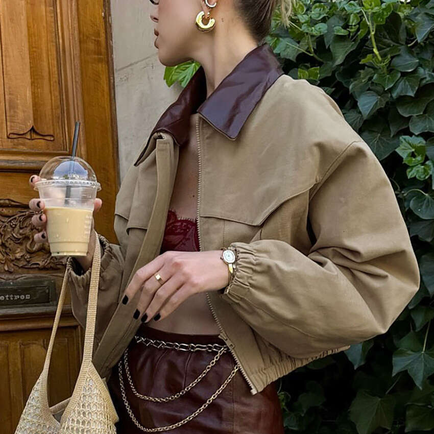 Autumn Winter New Color-Block Turn-Down Collar Long Sleeve Jacket For Women, Stylish And Elegant Design, Commuting B3