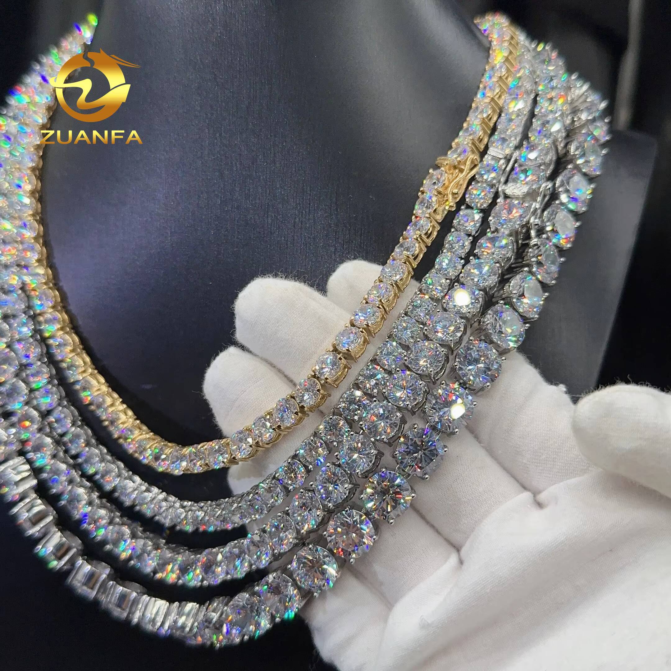 Fashion Shining Jewelry 5A Moissanite Diamond 316L Stainless Steel Necklace 6mm 8mm 10mm Tennis Chain Hiphop Chain