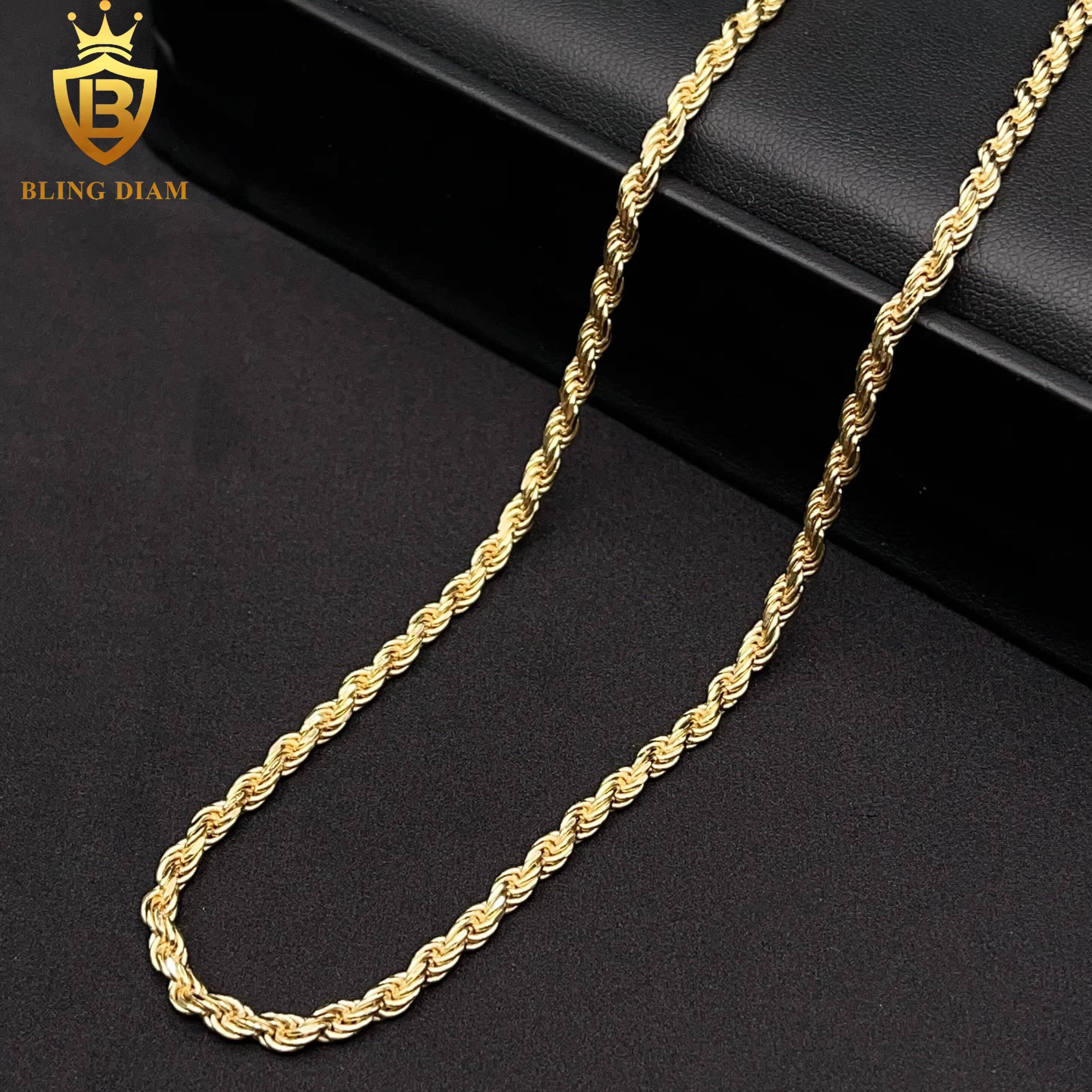 Wholesale 19mm33mm Hip Hop Jewelry 925 Silver 14k 18K Gold Plated Franco Mens Rope Chain Necklace
