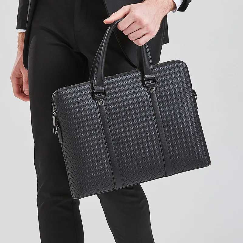 SEMALAYA New mens briefcase single shoulder crossbody woven double casual Korean tide computer portable mens bag wholesale Z250906