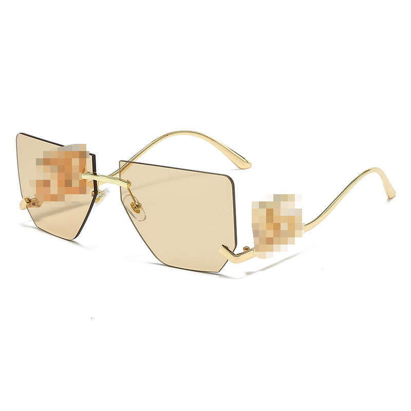 New Metal Fashion Frameless Edge Cut Large Frame Curved Leg Hollow Letter Sunglasses Korean Style Trend Street Shooting Glasses 8980 a01