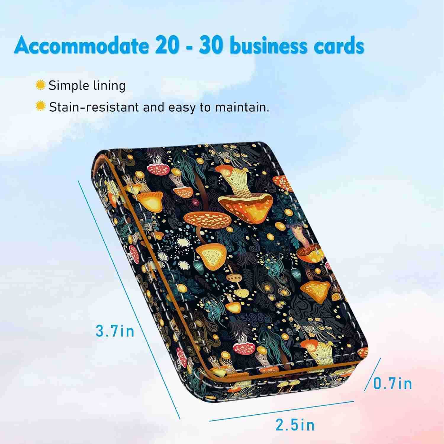 Card Holder PU Leather Printing Business Card Case Pocket with Magnetic Shut Portable Business Card Carrier Holder for Women or Men Mushroom Z250906