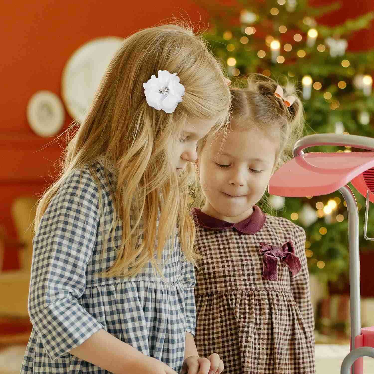 40 Pack20 Pairs 2 Solid Chiffon Flower with Rhinestones Pearls Ponytail Pigtail Alligator Hair Clips Barrettes 2 Inch Small Floral Bows Accessories fo