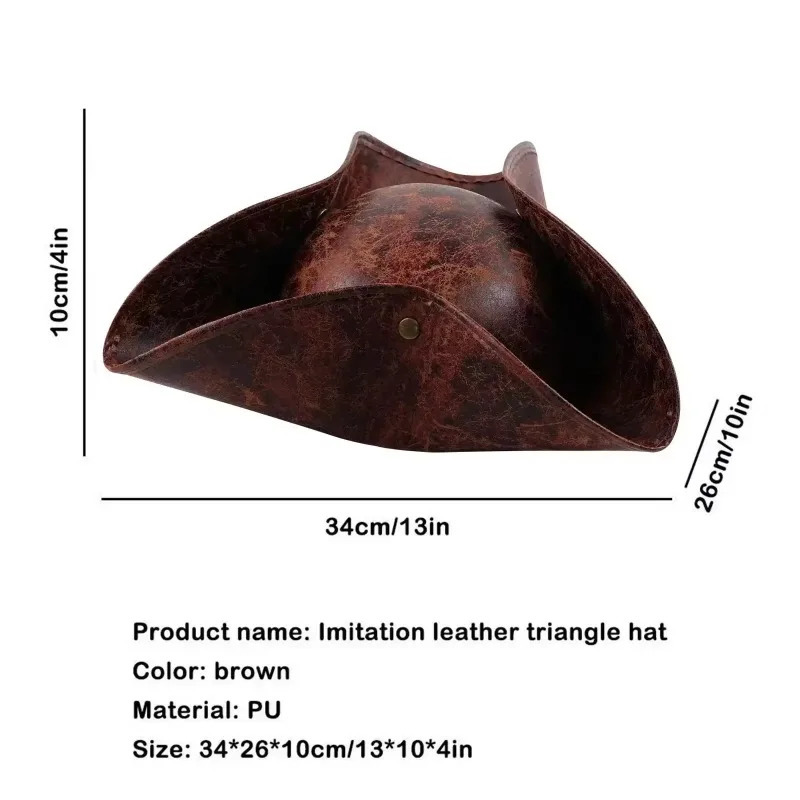 Faux Leather Pirate Hat Brown Captain Hat Vintage Button Masquerade Party Cosplay Costume Hat For Men Women Pography Props 250905