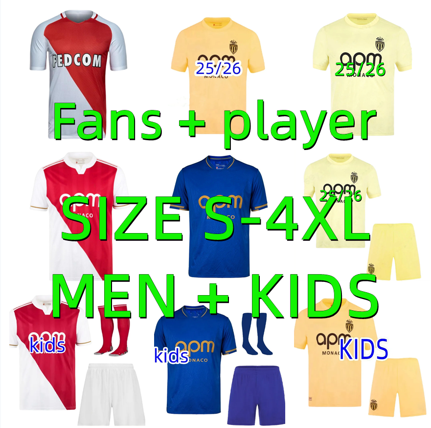 2025 2026 AS MonacoS Soccer Jerseys 25 26 maillot de foot MININO GOLOVIN BALOGUN EMBOL0 POGBA ANSU FATI BEN SEGHIR AKLIOUCHE MBAPPE 2016 2017 Men Kids Football Shirt