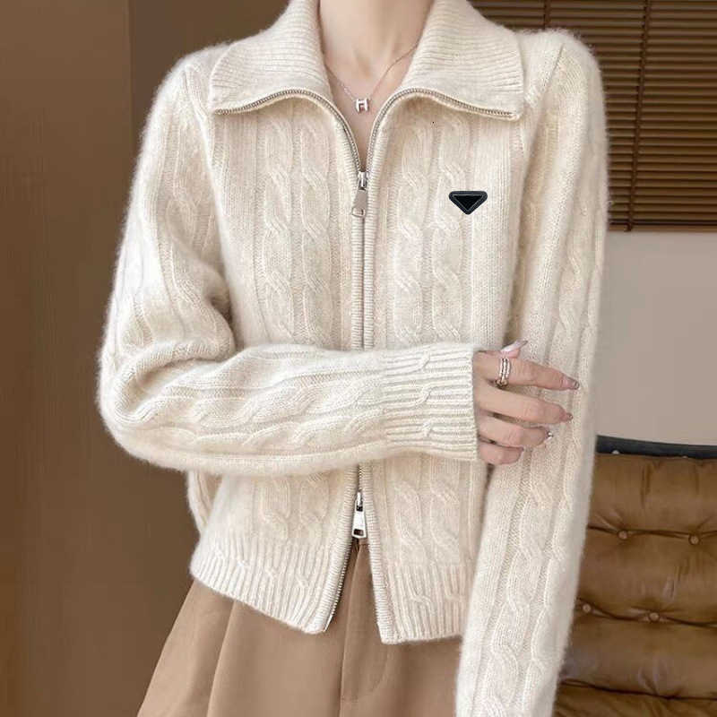 Women's Sweaters Designer Double Zipper Turn-down Collar Twist Cardigan for Women Soft Thickened Cable Knit Sweater Ladies New 2025 Knitted Jacket Top WPBW