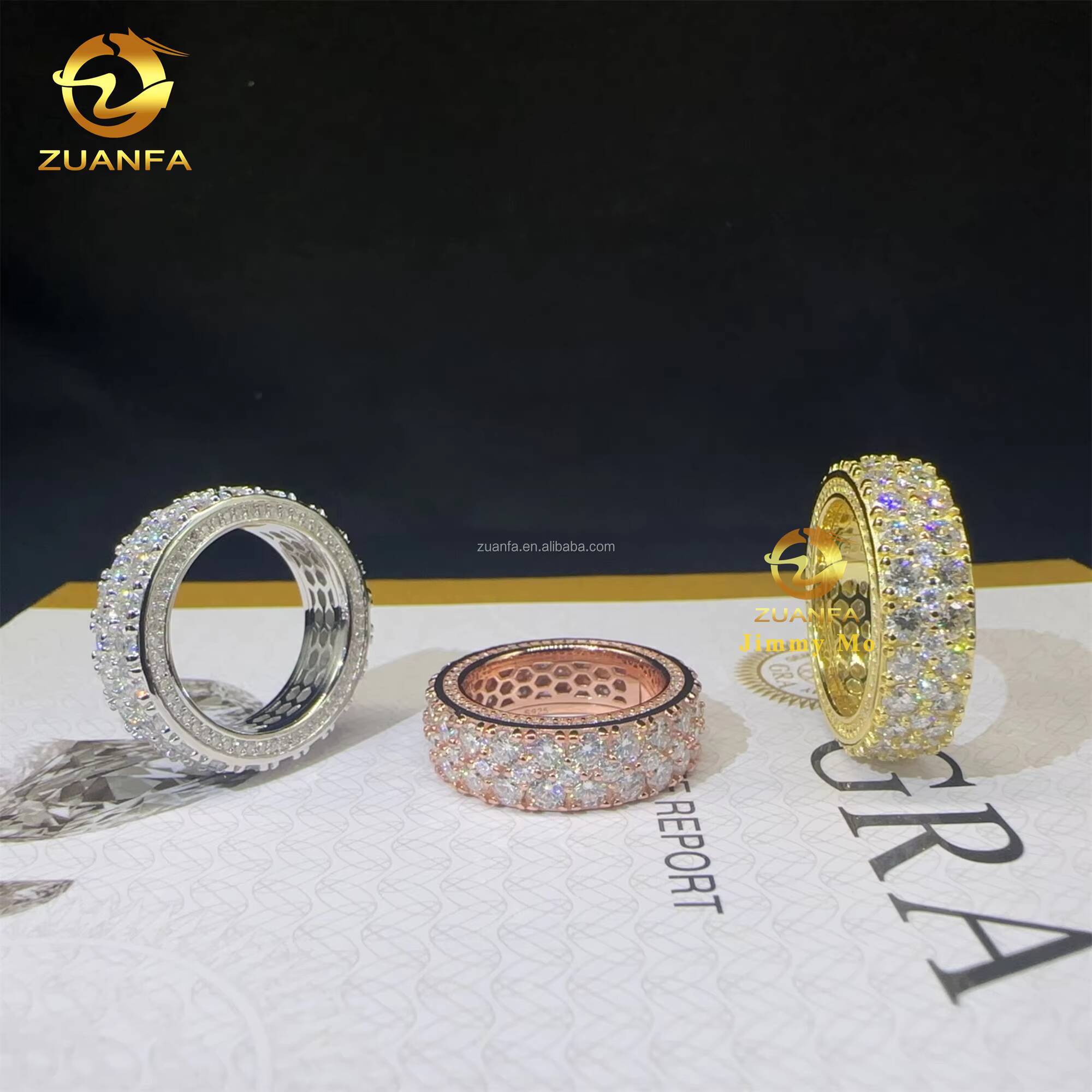 White Yellow Rose Gold Color Luxury Jewelry GRA Certificate S925 Fully Iced Out VVS Moissanite Diamond Eternity Band Ring