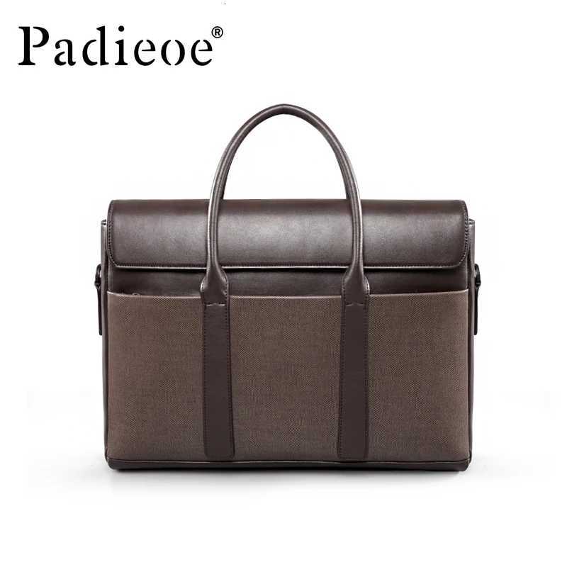 PADIEOE leather briefcase leather 16inch computer bag business mens handbag large capacity file bag Z250906